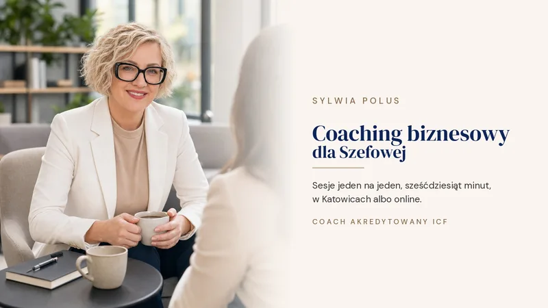 Baner „Coaching biznesowy dla Szefowej”: Sylwia Polus podczas rozmowy przy kawie